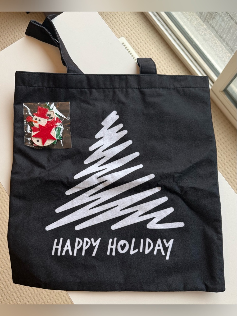 Happy Holiday Black Canvas Tote Bag Set with DIY Christmas Patches